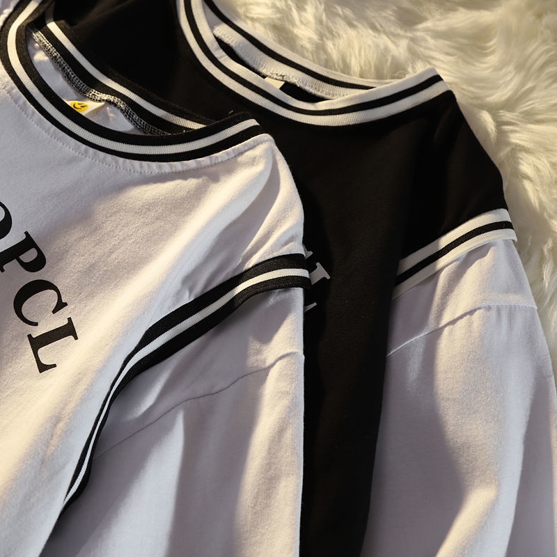 Áo Thun Ngắn Tay Giả Hai Lớp Phong Cách Hàn Quốc Hàng Mới Dành Cho Nữ Sinh