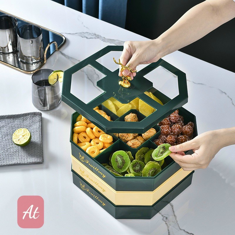 HÀNG LOẠI 1Khay mứt 3 tầng hình hươu vàng cao cấp - Hộp đựng bánh kẹo đựng mứt phong cách Châu Âu sang trọng - LỖI 1 Đ