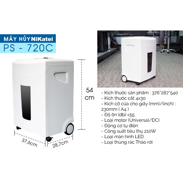 Máy Hủy Tài Liệu Công Nghiệp NiKatei PS-720C - Hàng chính hãng - Bảo hành 12 tháng