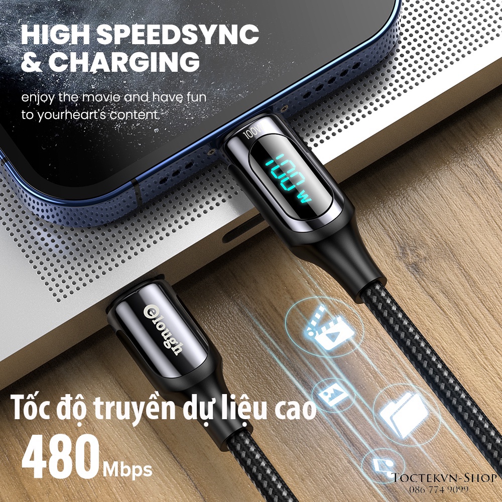 Cáp sạc nhanh C to C 100W Display Fast Charging Data Cable