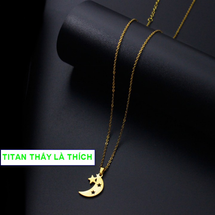 Dây chuyền hình mặt trăng và ngôi sao dành cho nữ - Hàng titan vàng 18k sáng bóng đẹp - Cam kết 1 đổi 1 nếu đen