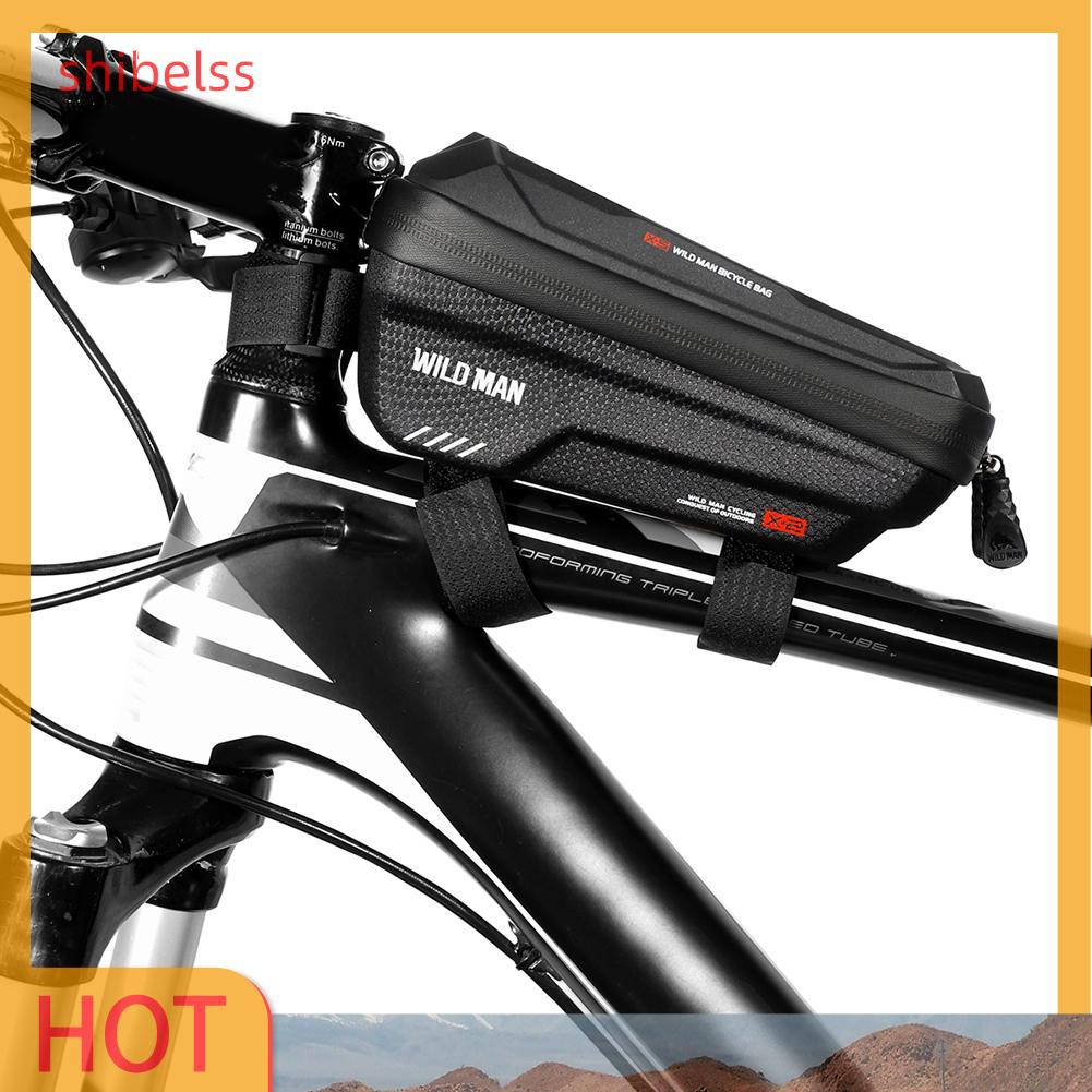 （ʚshibelss）WILD MAN MTB Bicycle Touch Screen Bag Waterproof Top Tube Hard Shell Case