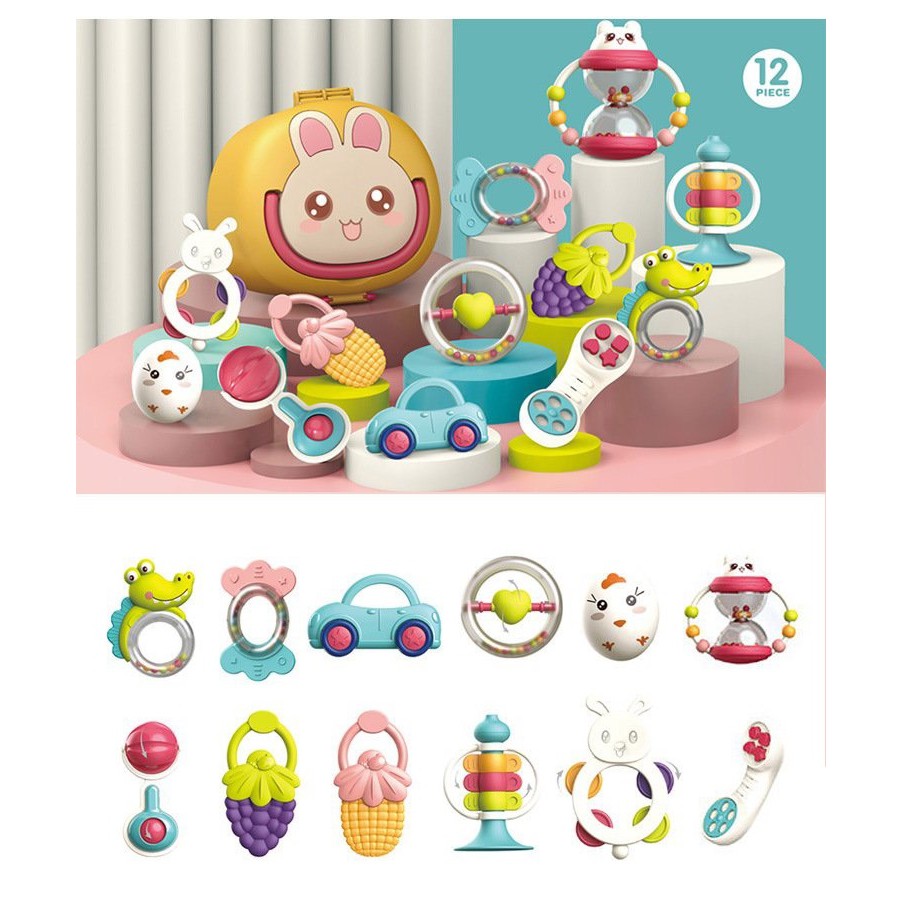 BỘ ĐỒ CHƠI GẶM NƯỚU 12 CHI TIẾT BABY RATTLES CHO BÉ