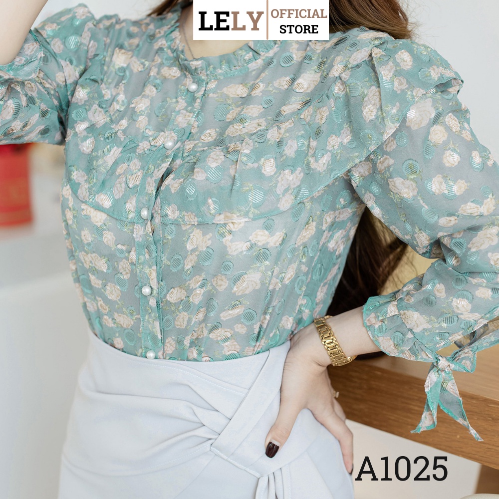 Áo sơ mi nữ Lely Fashion sơmi kiểu dài tay buộc nơ cao cấp chuẩn thời trang công sở đi học màu hoa trắng đẹp A1025