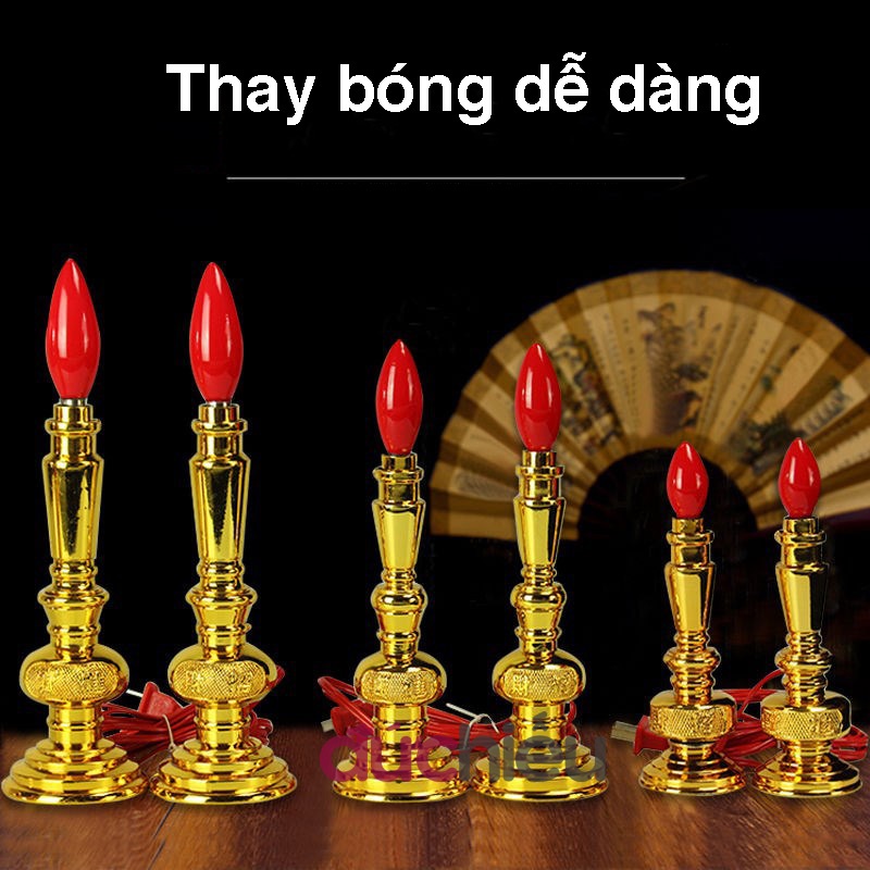 Bộ 2 đèn cầy điện thờ cúng để bàn thờ, gia tiên – Đức Hiếu Shop