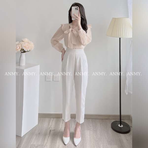 Quần tây nữ lưng cao AMY dáng baggy cạp cao siêu tôn dáng ống đứng chuẩn đẹp khóa sườn đen trắng nâu Q536