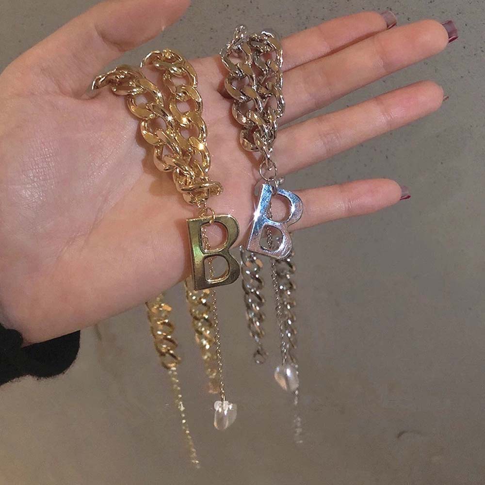 vòng cổ Sợi Xích Dày Dặn Đính Hạt Ngọc Trai Và Chữ B Phong Cách Hip Hop Mới