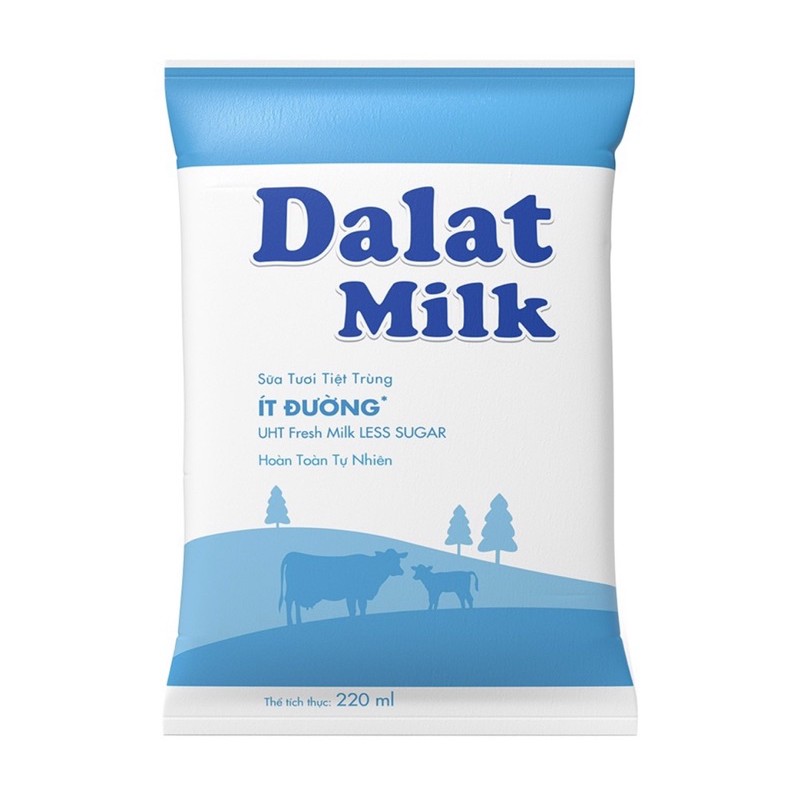 Thùng 48 Bịch Sữa Tươi Tiệt Trùng Ít đường Dalat milk 220ml