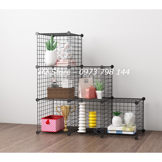 TỦ LƯỚI SẮT THÉP TRANG TRÍ NHÀ CỬA ĐỂ ĐỒ ĐA NĂNG THÔNG MINH 6 Ô GHÉP BẬC THANG
