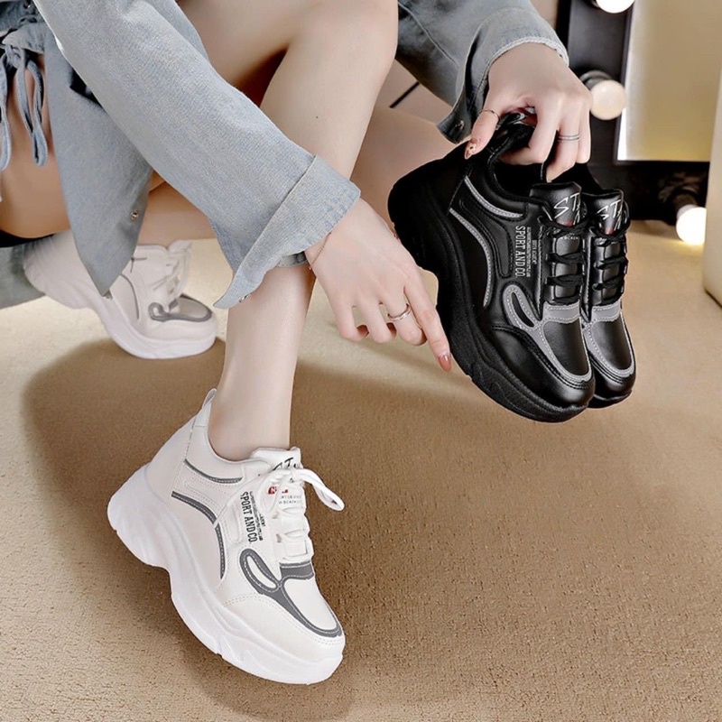 Giày thể thao nữ độn đế ulzzang trắng đi êm chân ( ảnh thật kèm),nâng đế phản quang | BigBuy360 - bigbuy360.vn