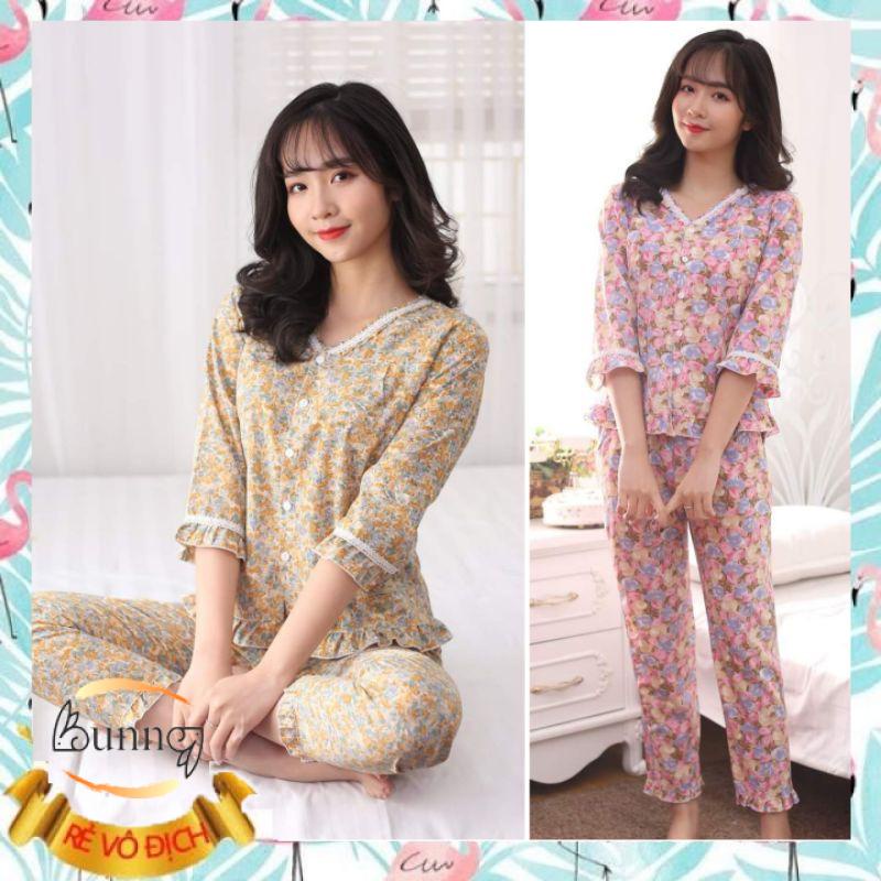[Bunnysky] Đồ bộ mặc nhà, quần áo ngủ, thời trang nữ chất liệu lụa mềm mịn