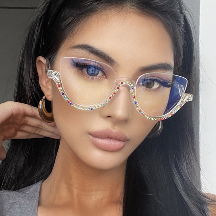 (AIMURUSI) COD Mắt Kính Chống Ánh Sáng Xanh Nửa Gọng Kim Cương Phong Cách Âu Mỹ Cổ Điển Thời Trang Cho Nam Và Nữ