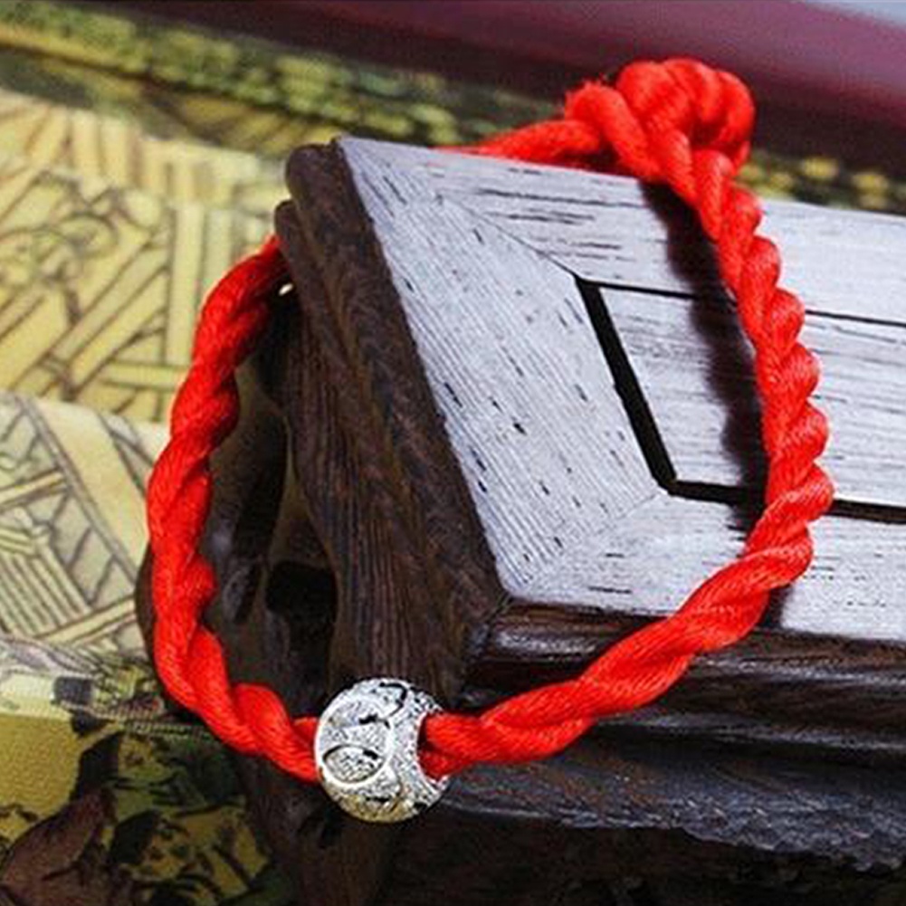 Vòng Tay Dây Đỏ May Mắn Xỏ Hạt Mạ Bạc Phong Cách Dân Tộc Cho Nam Và Nữ