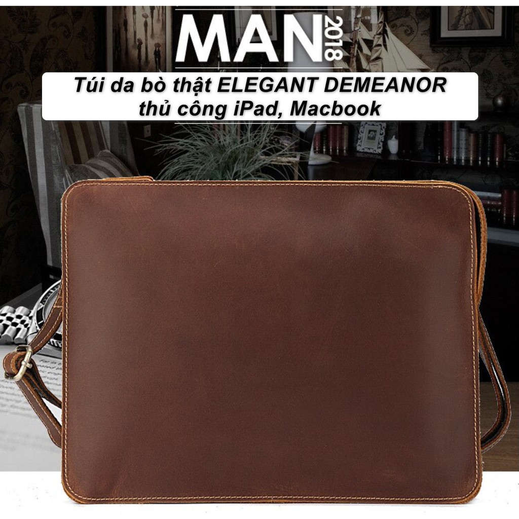 Túi da bò thật ELEGANT DEMEANOR thủ công iPad, Macbook - Home and Garden