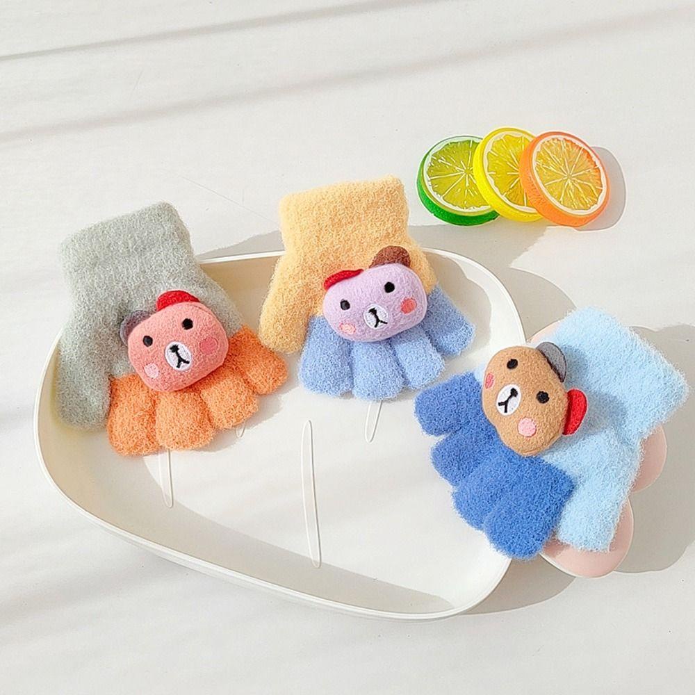 Găng Tay Giữ Ấm Dày Dặn Họa Tiết Gấu Hoạt Hình Cho Bé 0-3 Tuổi
