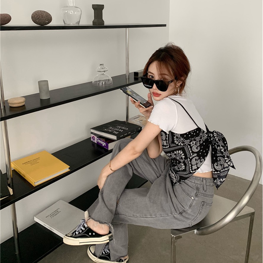 Áo Thun Nữ Ngắn Tay + Quần Dài Ống Rộng Thời Trang Hàn | BigBuy360 - bigbuy360.vn