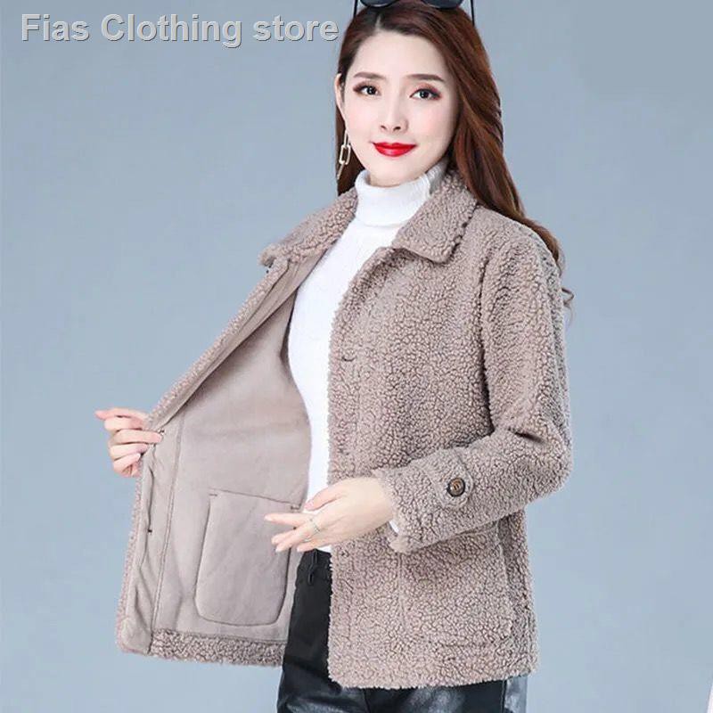 Áo khoác lông cừu size lớn dáng rộng phong cách Hàn Quốc dành cho phụ nữ trung niên