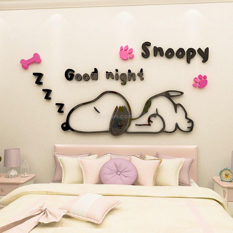 Tranh dán tường mica 3d decor khổ lớn snoopy trang trí mầm non, mẫu giáo, phòng cho bé