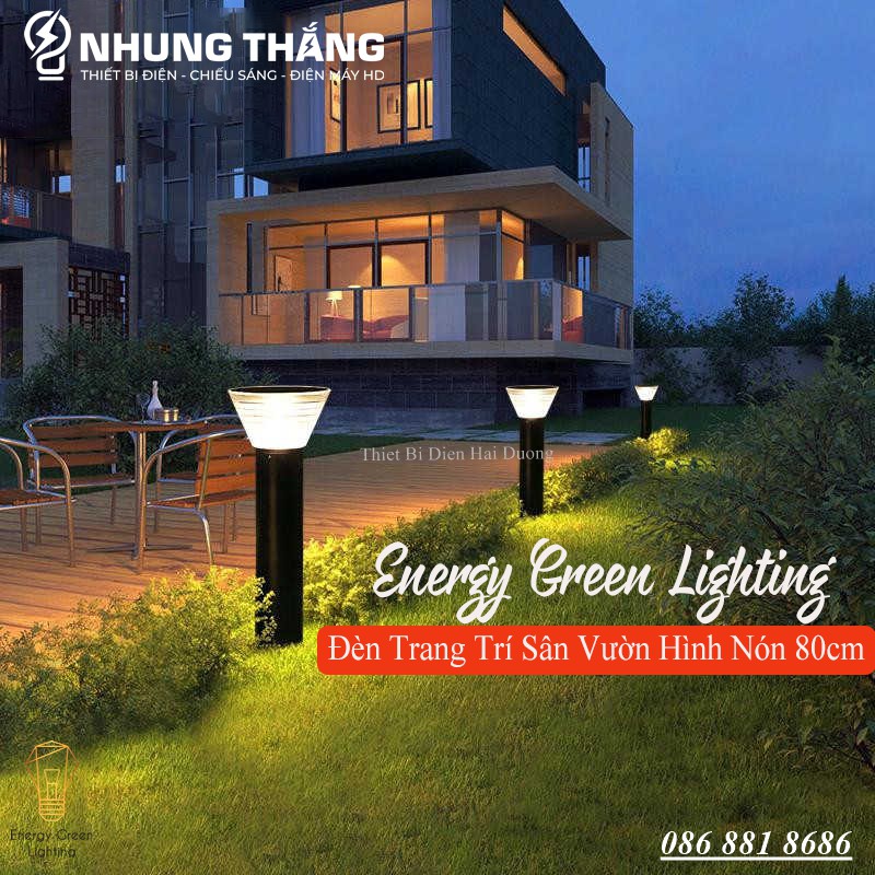 Đèn Cột Sân Vườn Hình Nón DSV-2180 - Chiều Cao 80cm - Sử Dụng Điện Và Dùng Năng Lượng Mặt Trời - Chống Nước IP65