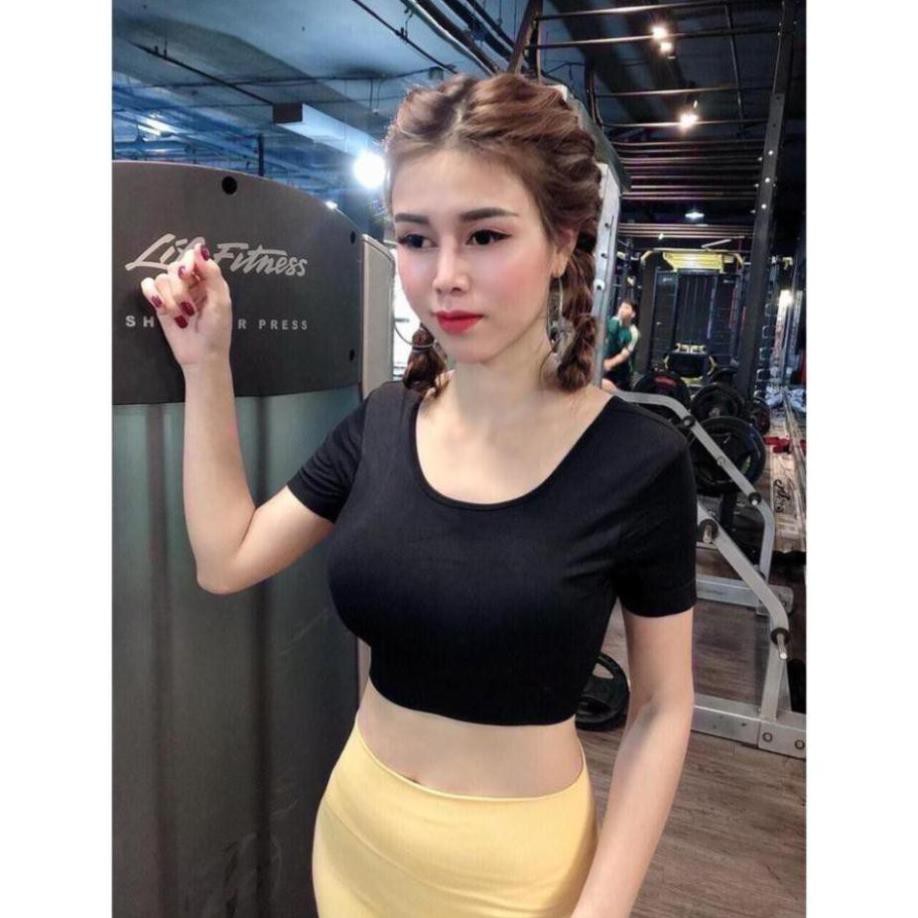 [EMMA] Áo Tập Gym Nữ Thể Thao [CROPTOP] Dệt Đan X Lưng Tay Ngắn Có Mút [ĐỒ TẬP]