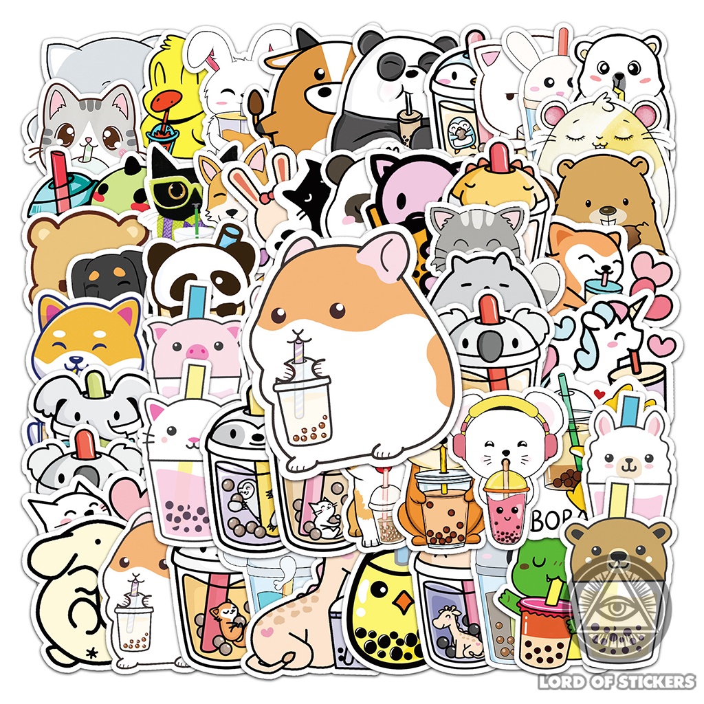 Set 50 Nhãn Dán Sticker Nhân Vật Hoạt Hình Uống Trà Sữa Chibi Cute Chống Thấm Nước Trang Trí Mũ Bảo Hiểm, Ván Trượt, Sổ