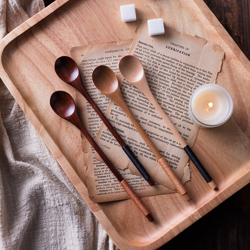Long Handle Lotus Wooden Spoon Coffee Stirring Rod Tea Dessert Mixing Spoon Drinkwaer Kitchen Supplies