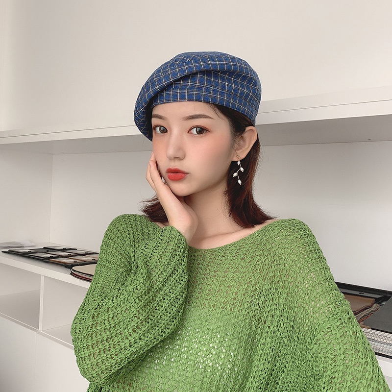 Mũ nồi kẻ sọc caro phong cách retro dành cho nữ