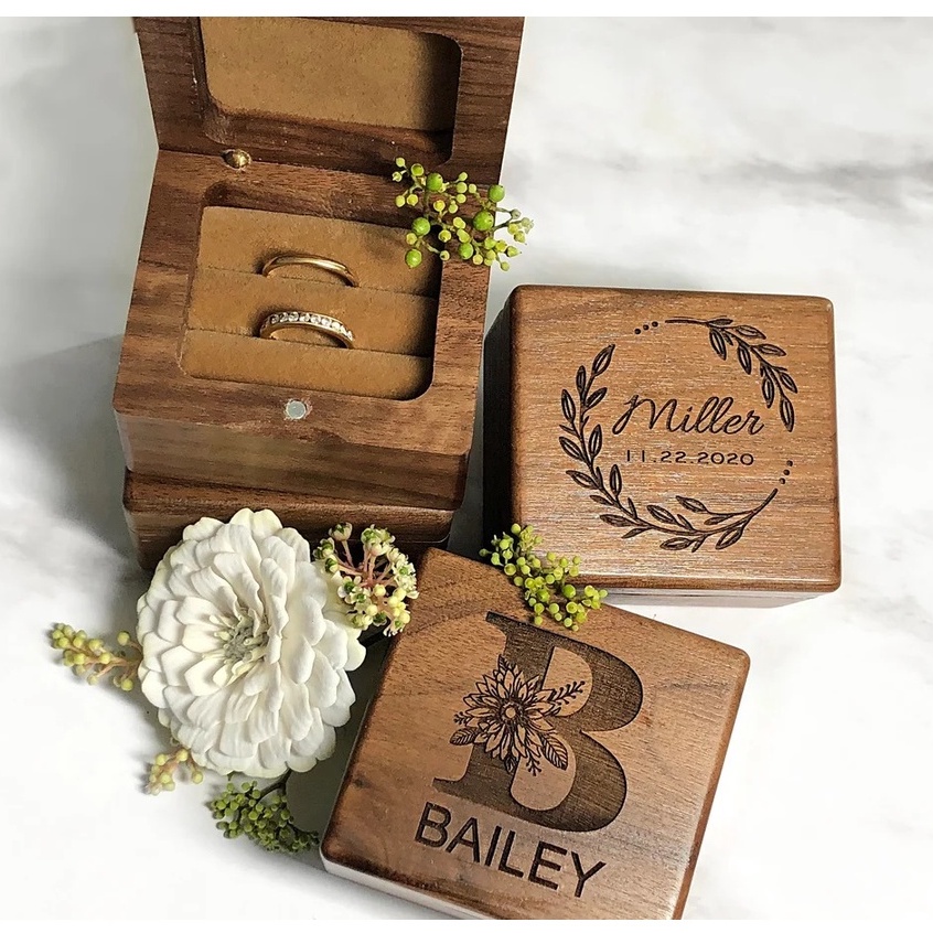 Hộp đựng nhẫn cưới, nhẫn cầu hôn Thegioipuzzle được khắc lazer thiết kế theo yêu cầu cao cấp