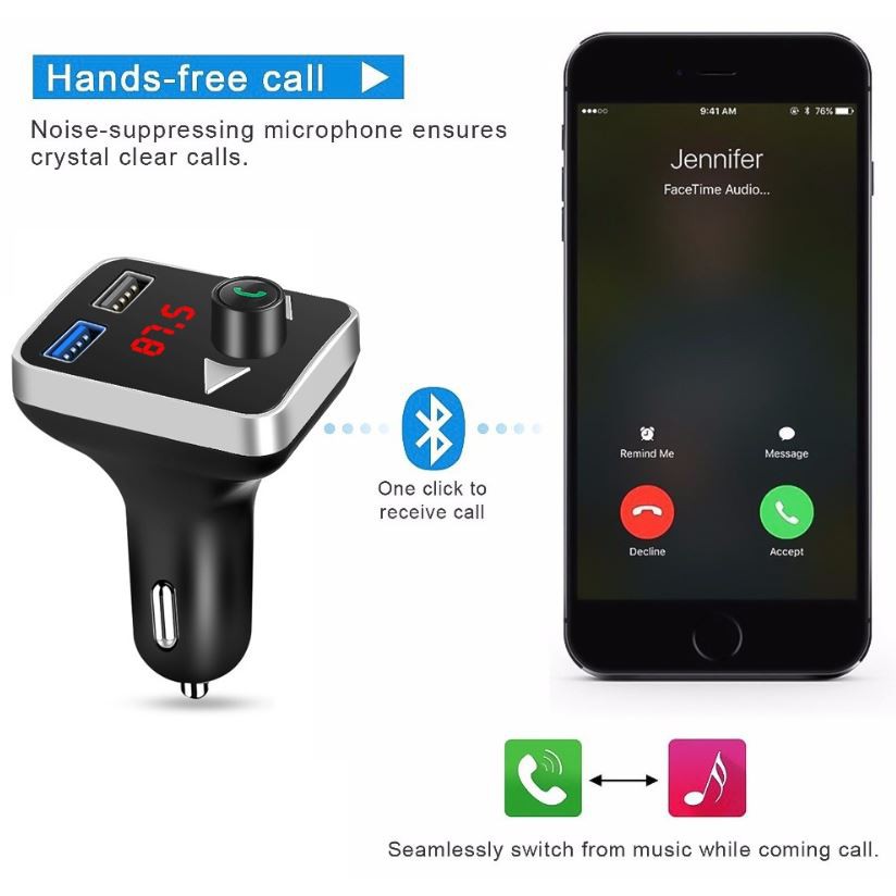 GIÁ SỈ  Bluetooth Bộ Phát Sóng FM 3.1A ô tô Cổng USB Kép Sạc Xe Nhanh Không Dây Rảnh Tay Điều Chế Tần Số FM Âm Nhạc