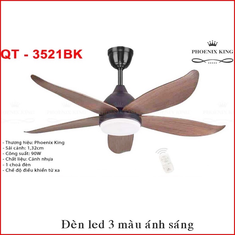 Quạt Trần Đèn Động Cơ Malaysia Cao Cấp 90w - Sải Cánh 1m22- Đèn Led 3 Chế Độ,Có Điều Khiển Từ Xa,Bảo Hành 3 Năm