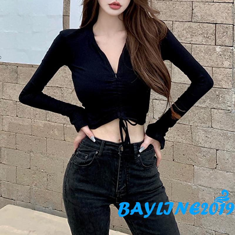 Áo thun lửng dài tay cổ tròn thời trang nữ tính