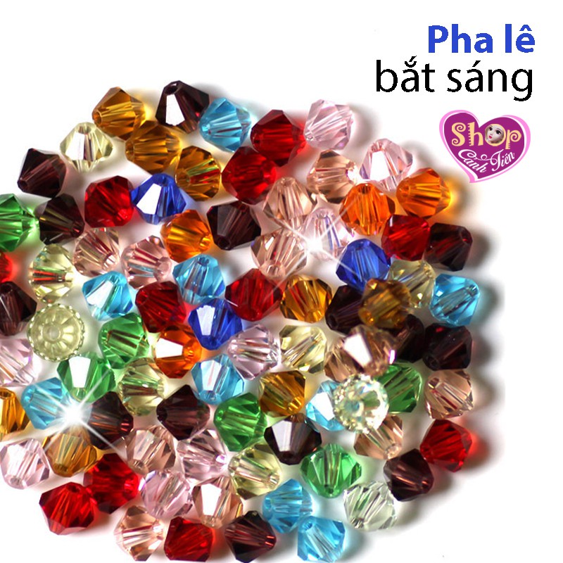 Chuỗi 100 Hạt Đá Pha Lê Thoi 4Mm Trong suốt Bắt Sáng Nhiều màu làm Trang Sức Handmade