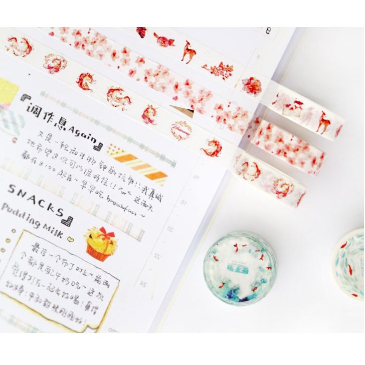 Washi tape cuộn dài 1.5cmx7m - MUGOO - Băng dính giấy trang trí