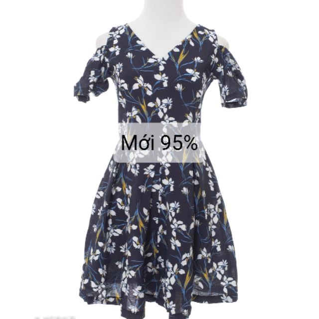 Size S-Jumpsuits khoét vai xanh đen hoa trắng DAISY thanh lý pass