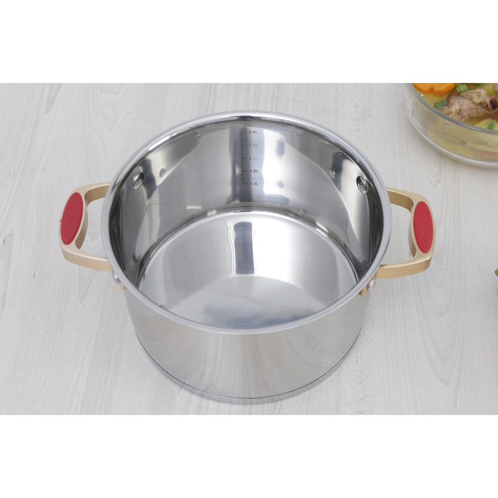 Xoong inox 304 cấu tạo 5 lớp đáy Elmich Red Velvet 18cm dung tích 2.5 lít xuất xứ CH Séc