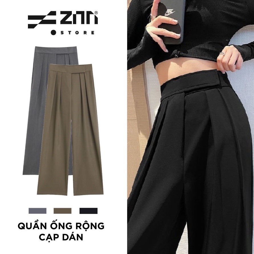 Quần Ống Rộng Nữ ZINTI Cạp Dán Lưng Cao 3 Màu Basic QD38