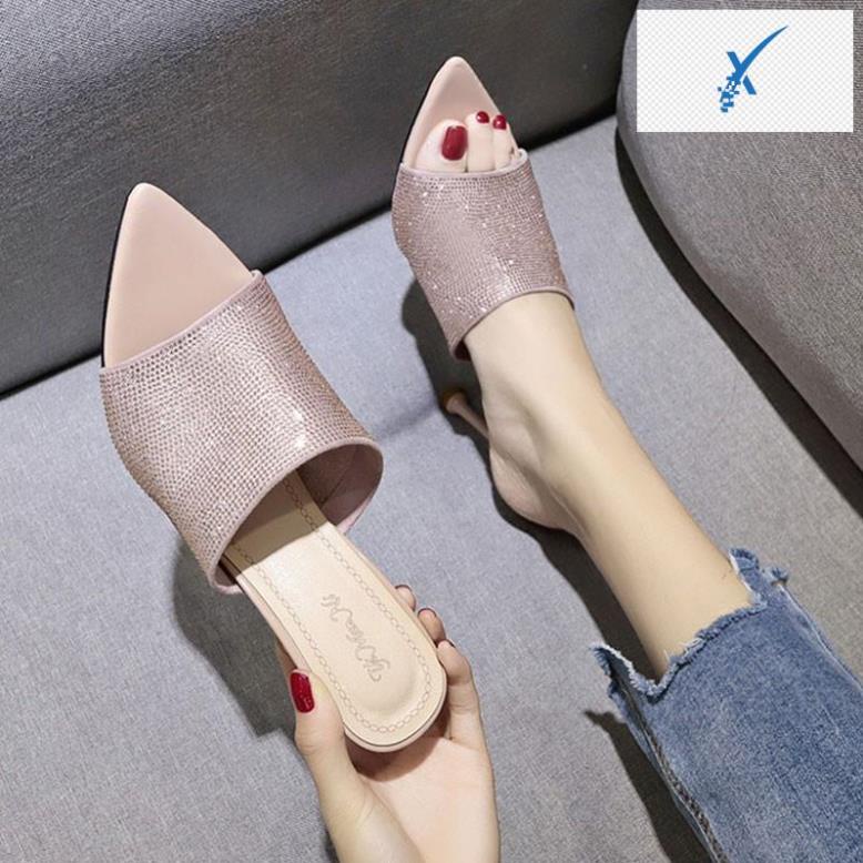 🌺Dép Cao Gót Đính Đá A136 Hở Mũi Nhọn / Giầy Cao Gót Đế Nhọn / Giầy cao Gót Hàn Quốc