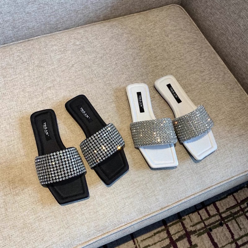 Dép nữ quai ngang đính đá - hàng có sẵn