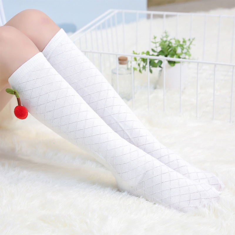 Vớ Cao Đến Đầu Gối Màu Trơn In Họa Tiết Cherry Dễ Thương Cho Bé Gái