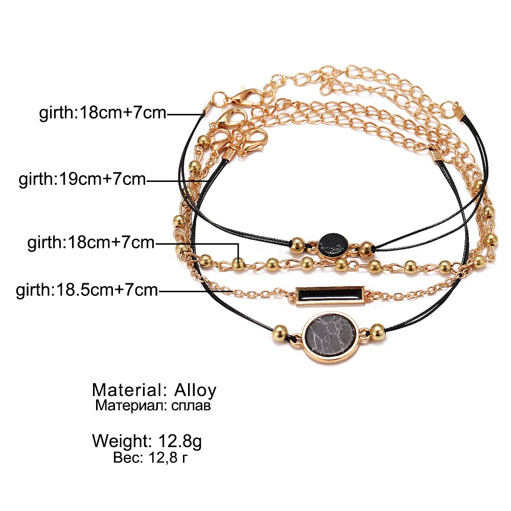 Set 4 Vòng Tay Dây Đen Xỏ Hạt Tròn Nhiều Lớp Phong Cách Bohemian Dành Cho Tuổi Teen Nữ