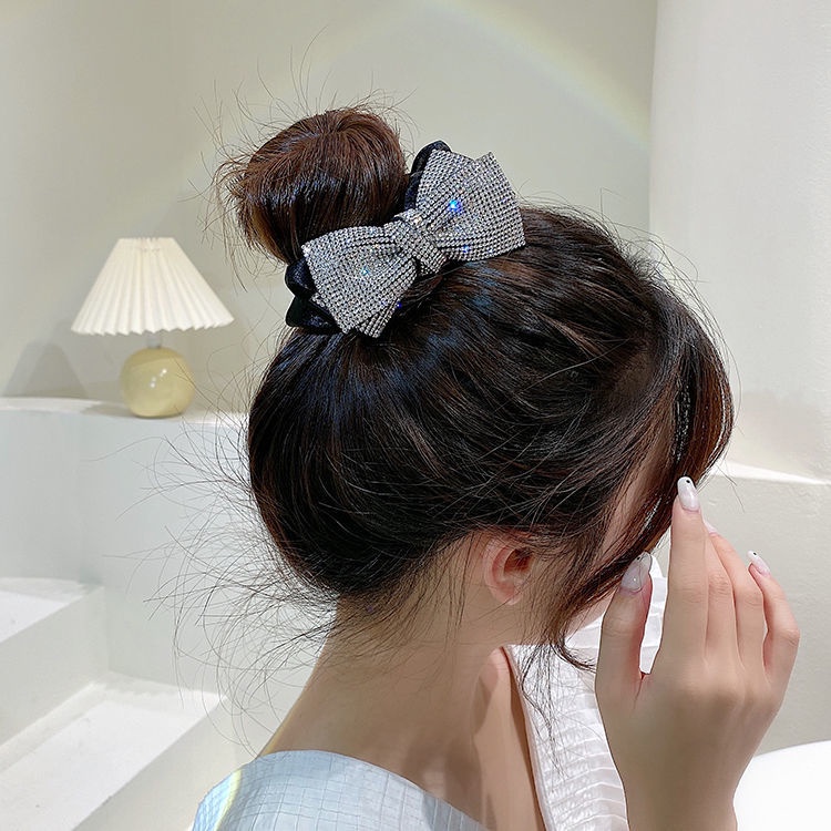 Dây buộc tóc thắt nơ ba chiều đính đá lấp lánh siêu lấp lánh mới