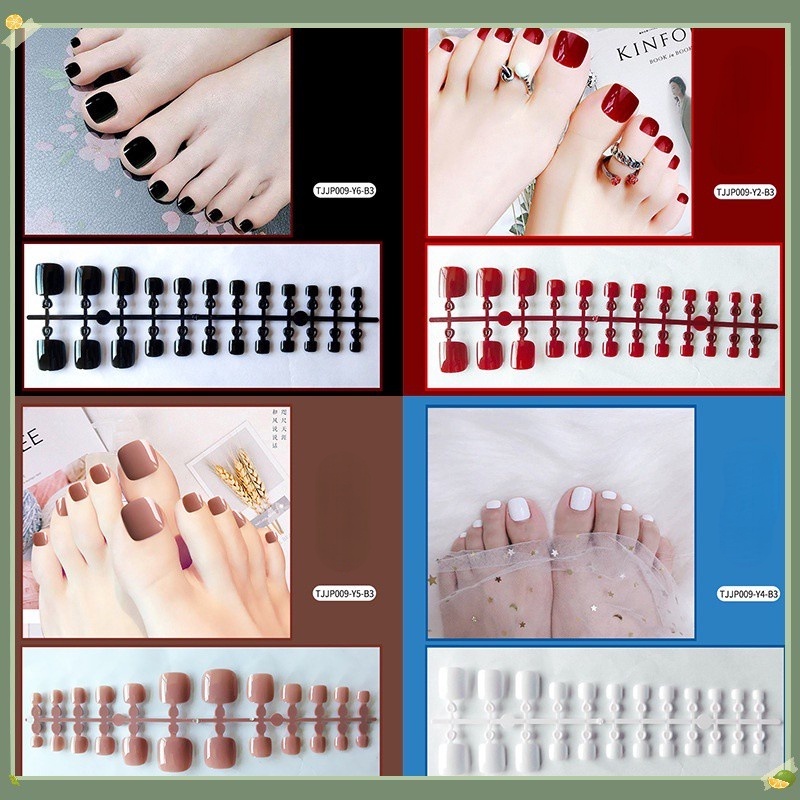 Bộ 24 Móng Chân Giả Màu Trơn Dễ Thương Cho Nữ