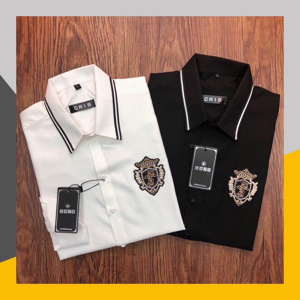 Áo Sơ Mi Nam Nữ cặp đôi dài tay trắng đen thêu logo vải kate lụa | BigBuy360 - bigbuy360.vn