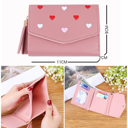 VÍ BÓP NỮ MINI THÊU TIM TUA RUA