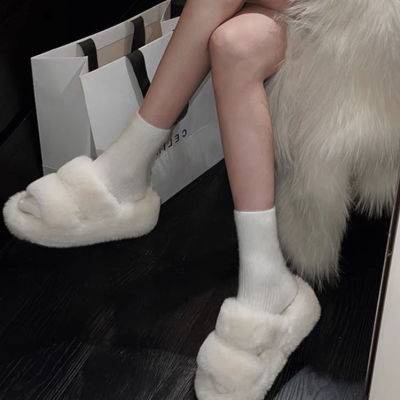 Dép Cotton Đế Dày Phối Lông Nhung Thời Trang Thu Đông Mới Cho Nữ
