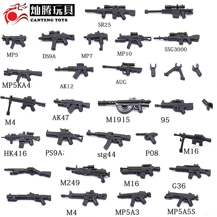 Vỉ Vũ Khí Các Mẫu Súng Mới Nhất NO.407 M1915 MP5 MP7 MP10 AK47 SR25 HK416 - Phụ Kiện Army