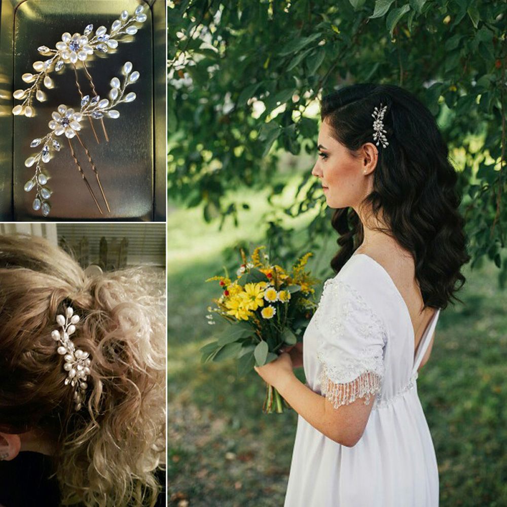 Trâm Cài Tóc Hình Lá Đính Ngọc Trai Nhân Tạo Thời Trang Dành Cho Cô Dâu|Làm Bằng Tay|Hình Dạng Hoa