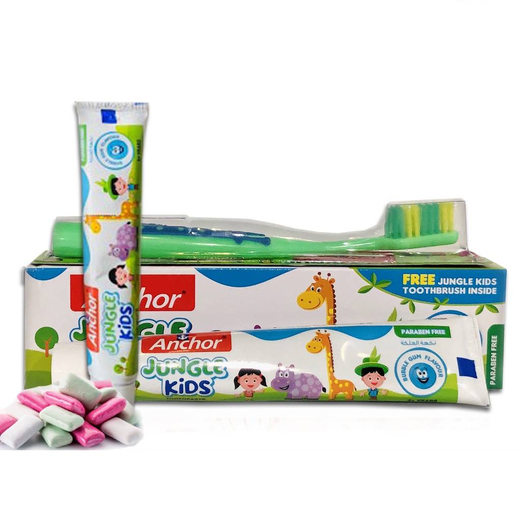 Kem đánh răng nhập khẩu cho bé ANCHOR JUNGLE KIDS vị kẹo Gum - Nhập khẩu Anh - Tặng bàn chải