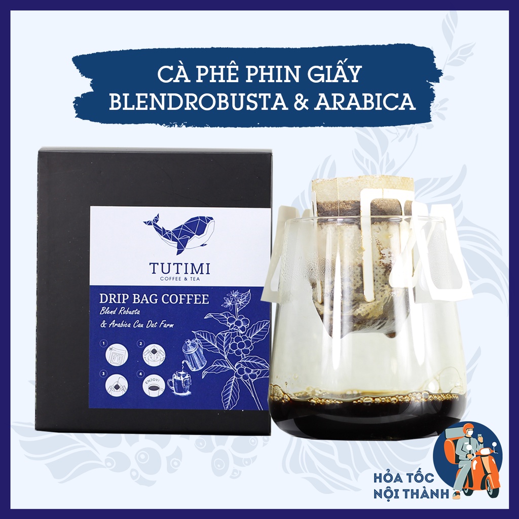 Cà phê phin giấy tiện lợi, Blend Robusta & Arabica Cầu Đất, TuTiMi hộp 10 gói (1 gói có 20g cà phê)