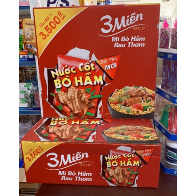 Thùng 30 Gói x 75g Mì Tôm 3 Miền (Bò Rau Thơm)